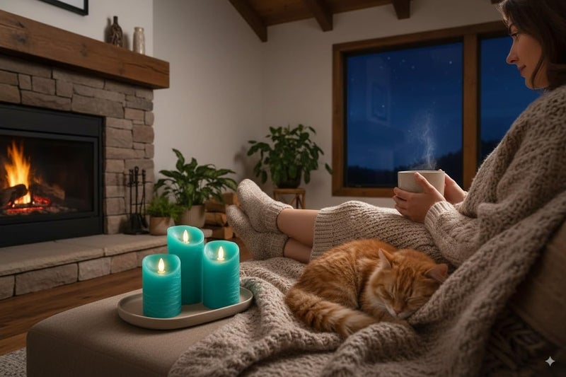 VENTA Turquoise Real Wax Flameless Candles, Set of 3 | Realistic Teal LED Pillar Candles with Remote & Timer | Perfect for Coastal, Beach House & Nautical Decor - Image 4